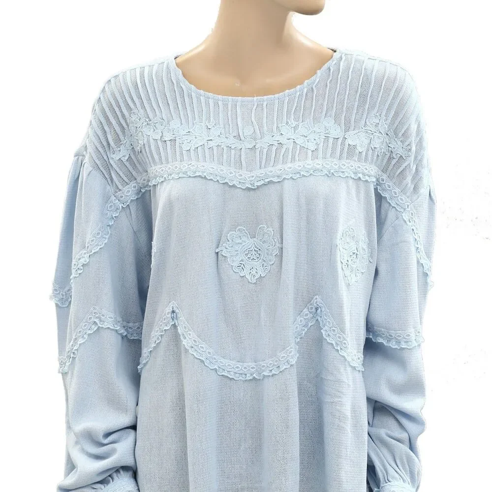 Free People Maisey Knit Top Blouse Floral Lace Embroidered Cotton XS NEW 277164